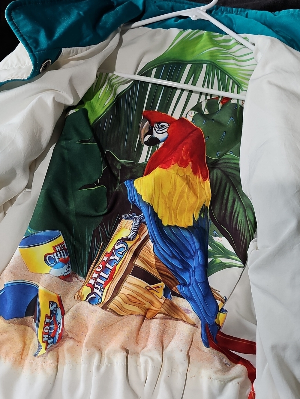 Tropical Parrot Print Women's Jacket - White with Red, Yellow & Blue